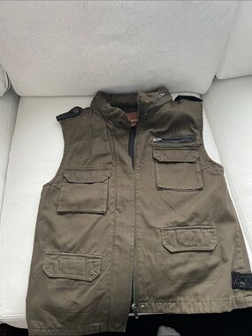 Hive & Honey Olive Utility Field Vest with Black Leather Detail